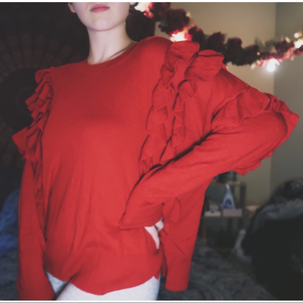 Ruffle Sleeve Knit Sweater 💥